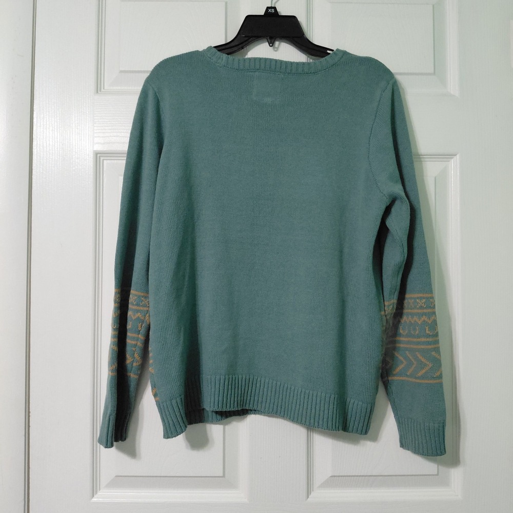 Cotton & Rye Outfitters Teal Southwestern Longhorn Skull Sweater Womens Large - Picture 2 of 9